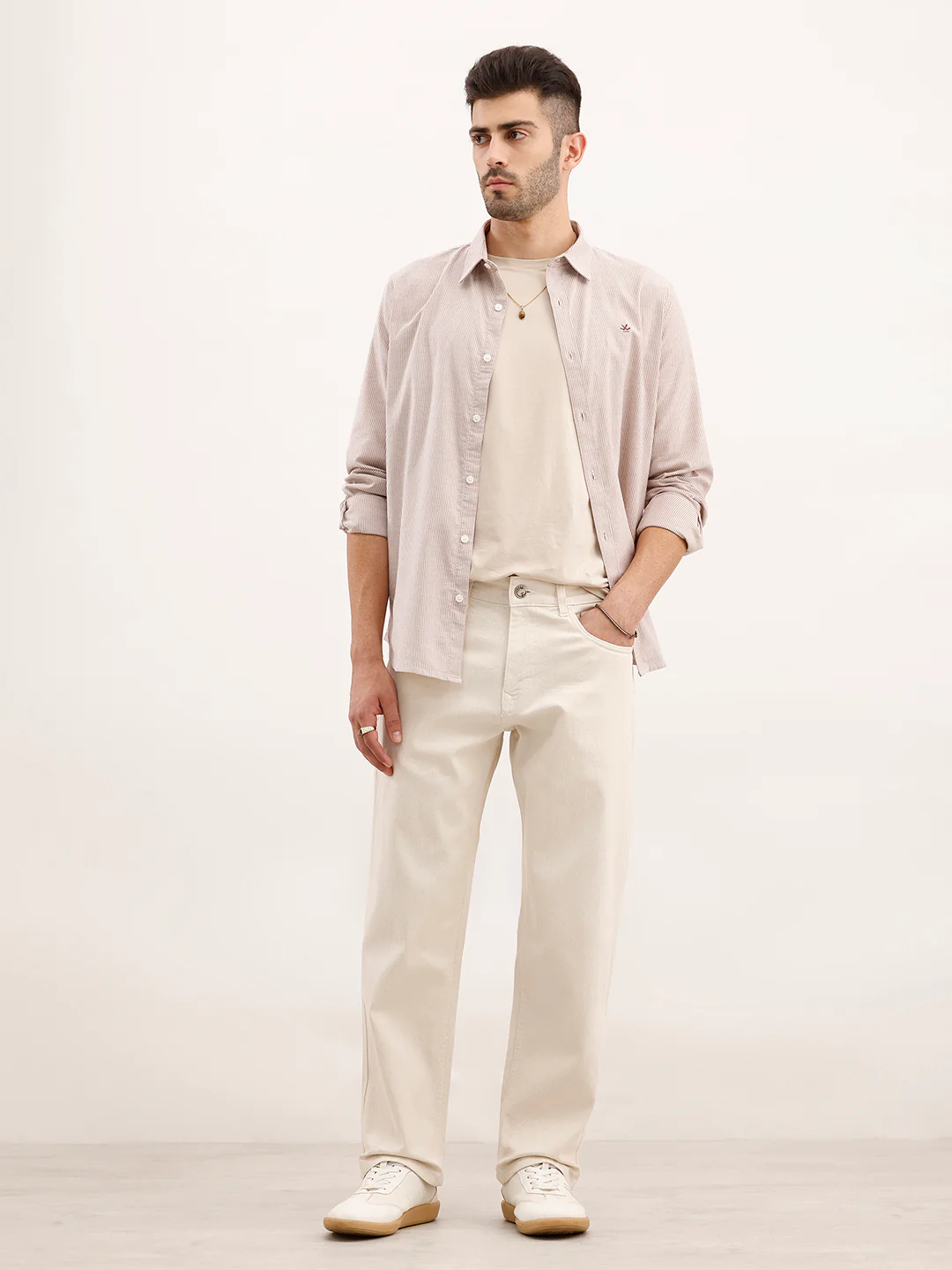 Loose Fit Solid Denim Jeans | Ecru - Image 2