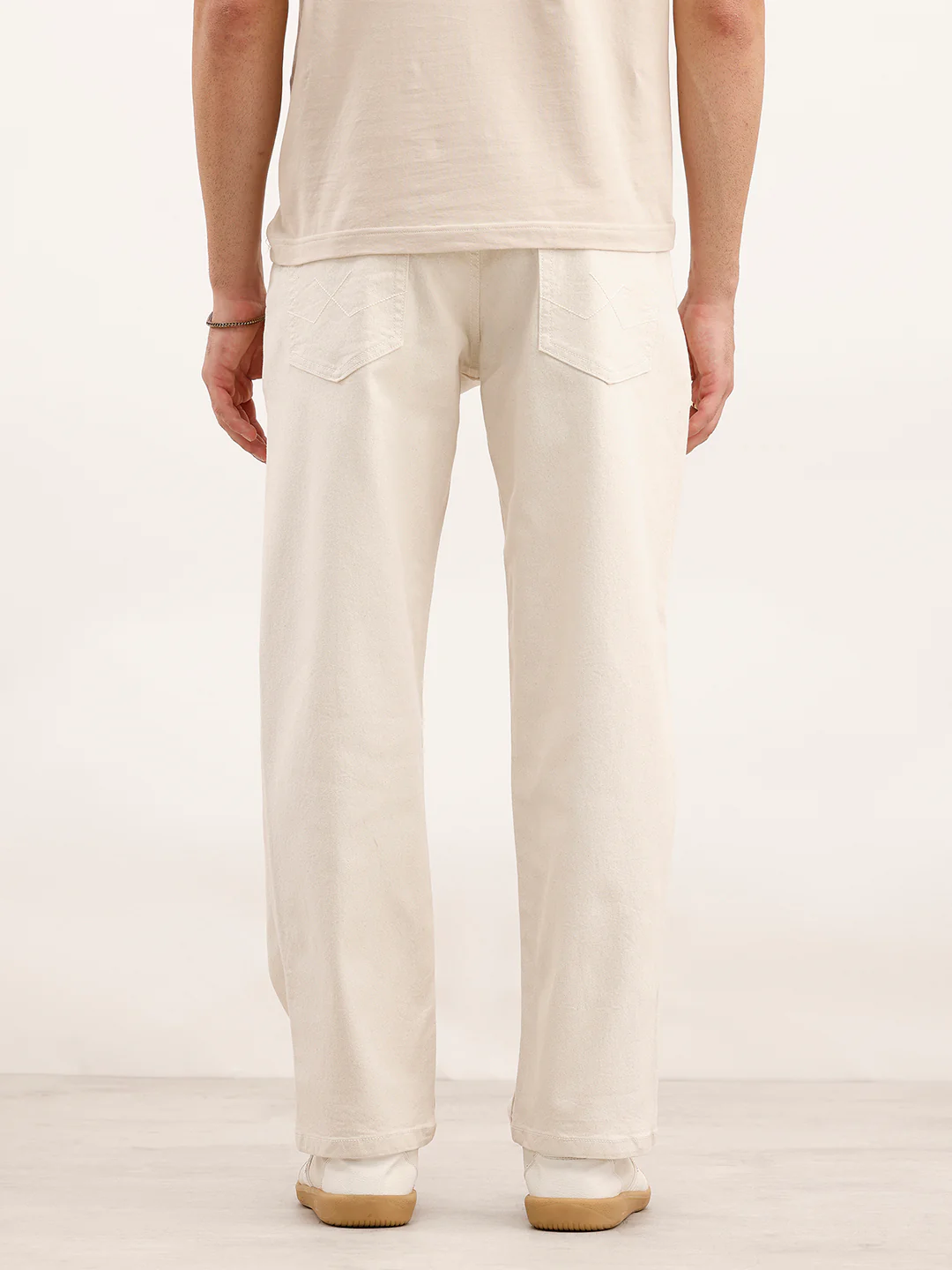 Loose Fit Solid Denim Jeans | Ecru - Image 3