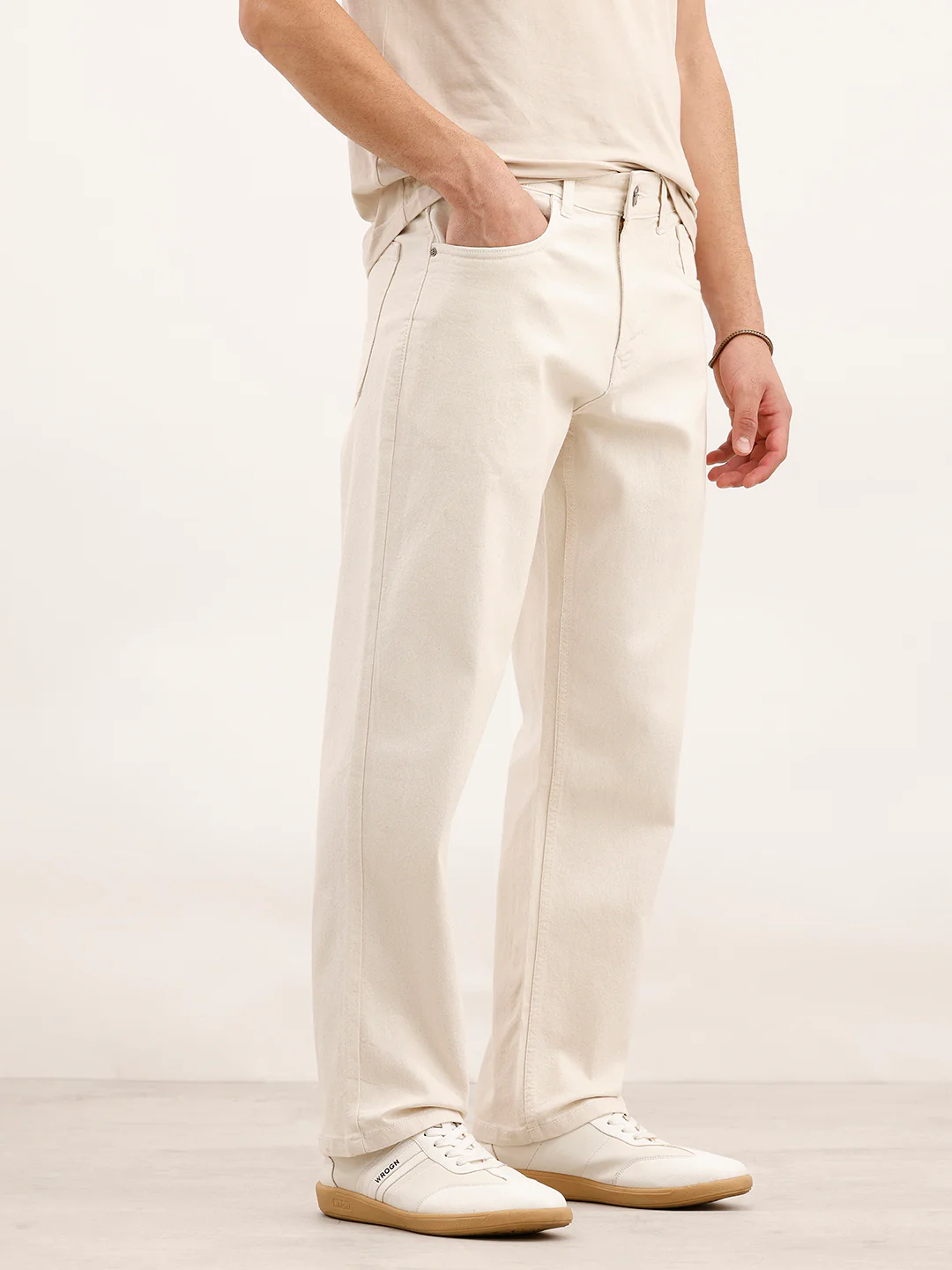 Loose Fit Solid Denim Jeans | Ecru - Image 4