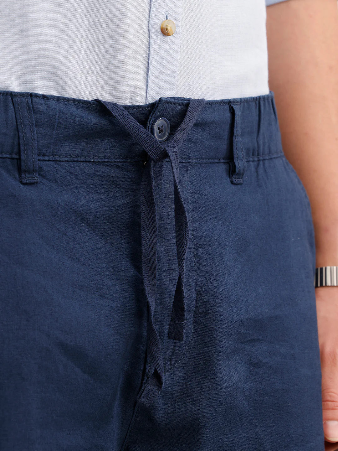 Loose Fit Solid Linen Blend Mens Trouser  | Navy Blue - Image 5