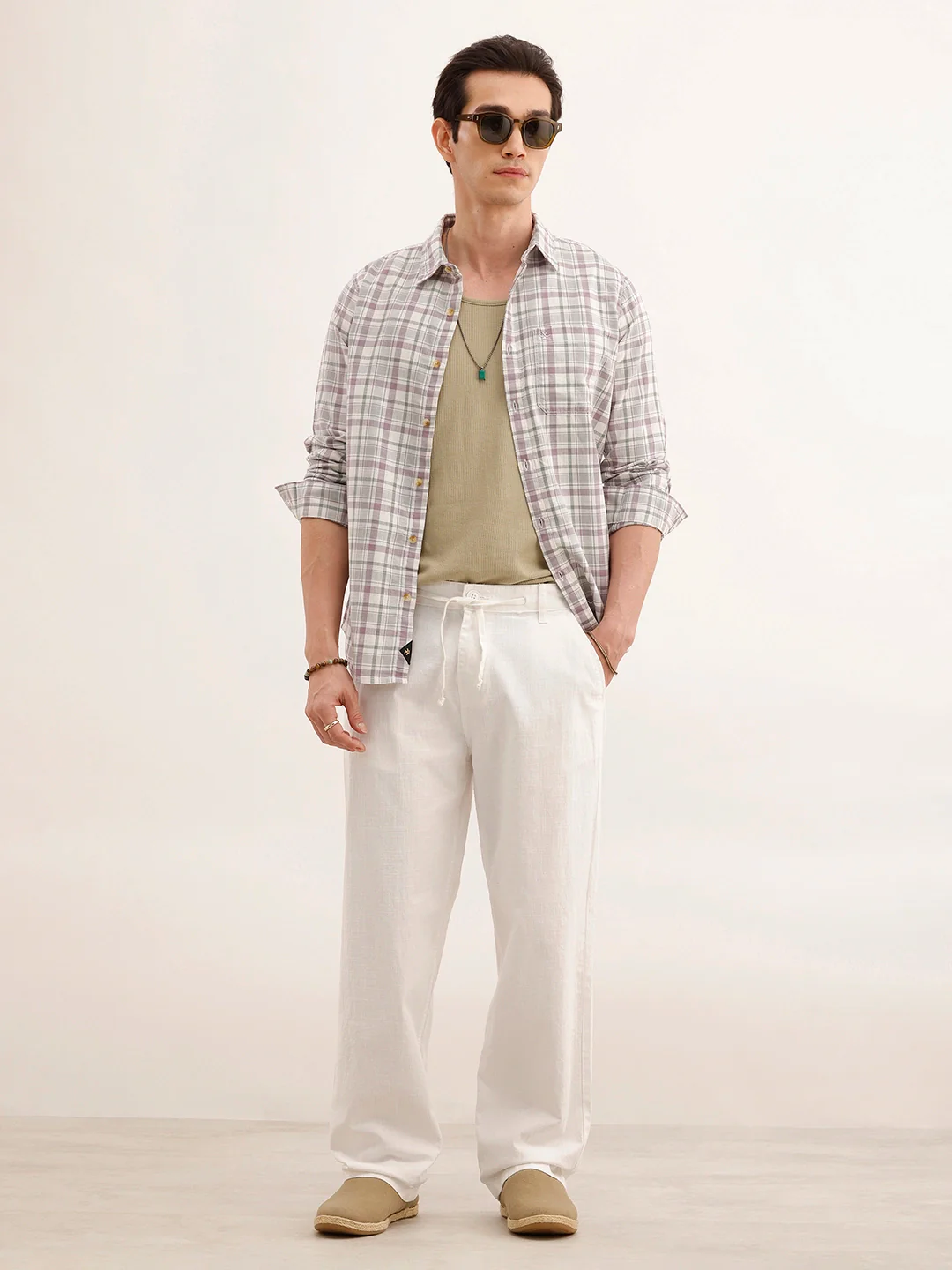 Loose Fit Solid Textured Trouser | White - Image 2