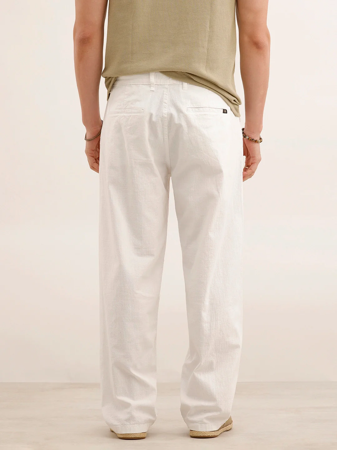 Loose Fit Solid Textured Trouser | White - Image 3
