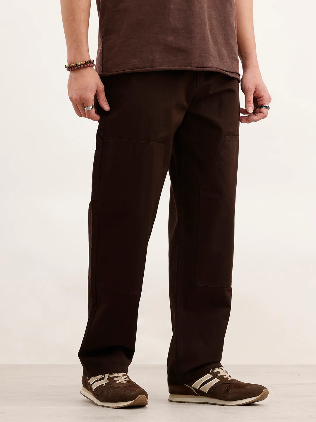 Loose Fit Solid Trouser  | Brown - Image 4