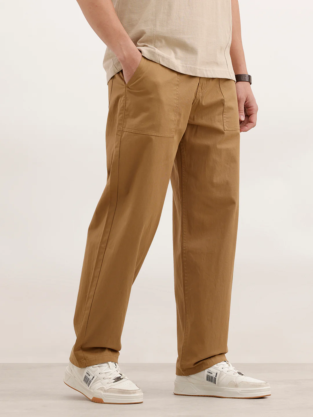 Loose Fit Solid Trouser | Khaki - Image 4