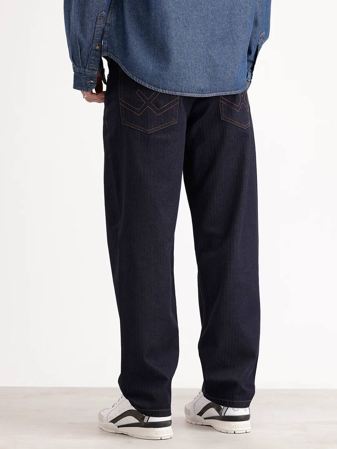 Loose Fit Textured Denim Jeans | Dark Blue - Image 3