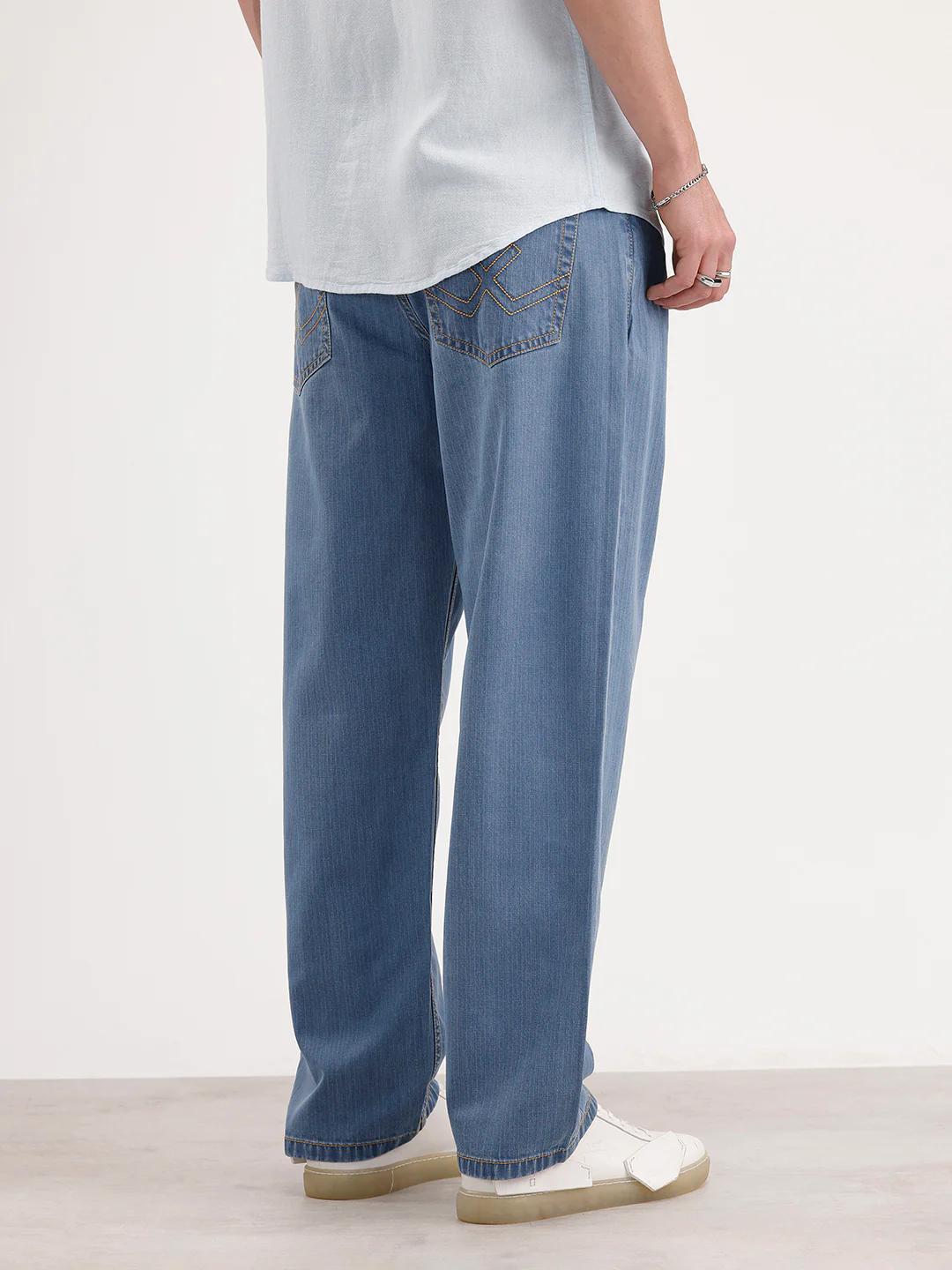 Loose Fit Textured Denim Jeans | Light Blue - Image 3