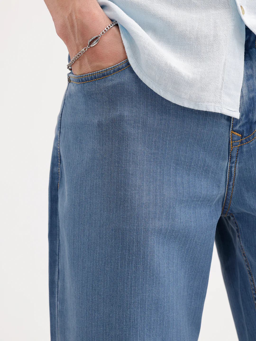 Loose Fit Textured Denim Jeans | Light Blue - Image 5