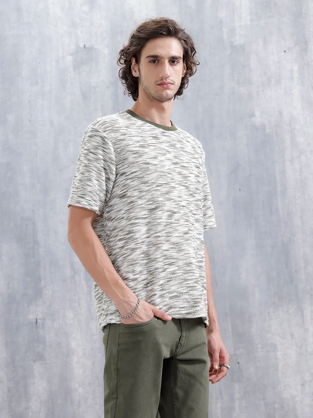 Loose Knit Oversized Cotton Blend T-Shirt | Green - Image 4