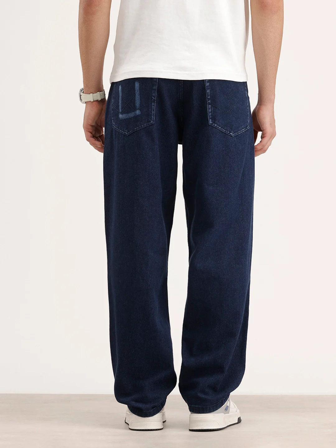 Loose Pleat Fit Denim Jeans | Dark Blue - Image 3