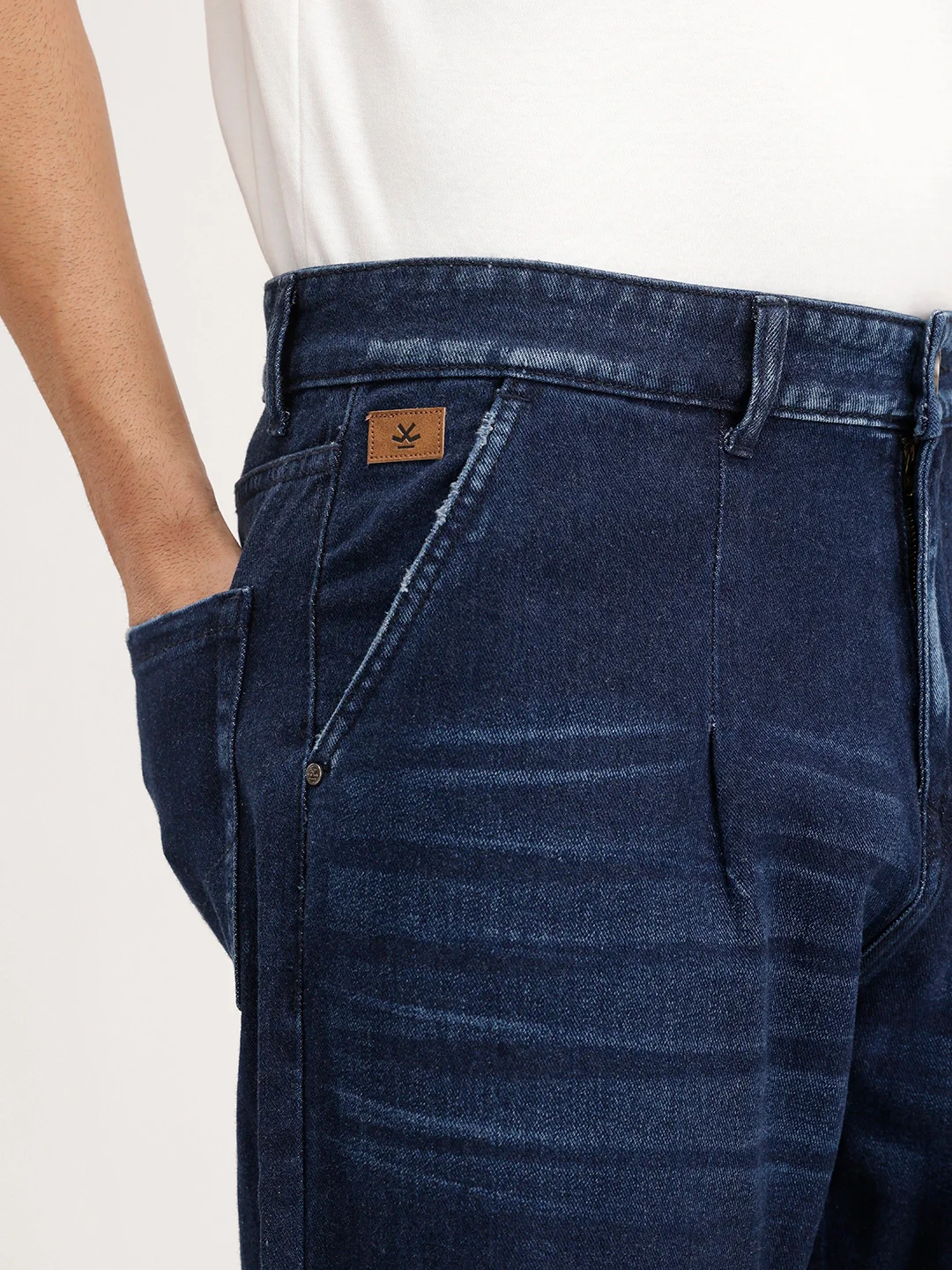Loose Pleat Fit Denim Jeans | Dark Blue - Image 5