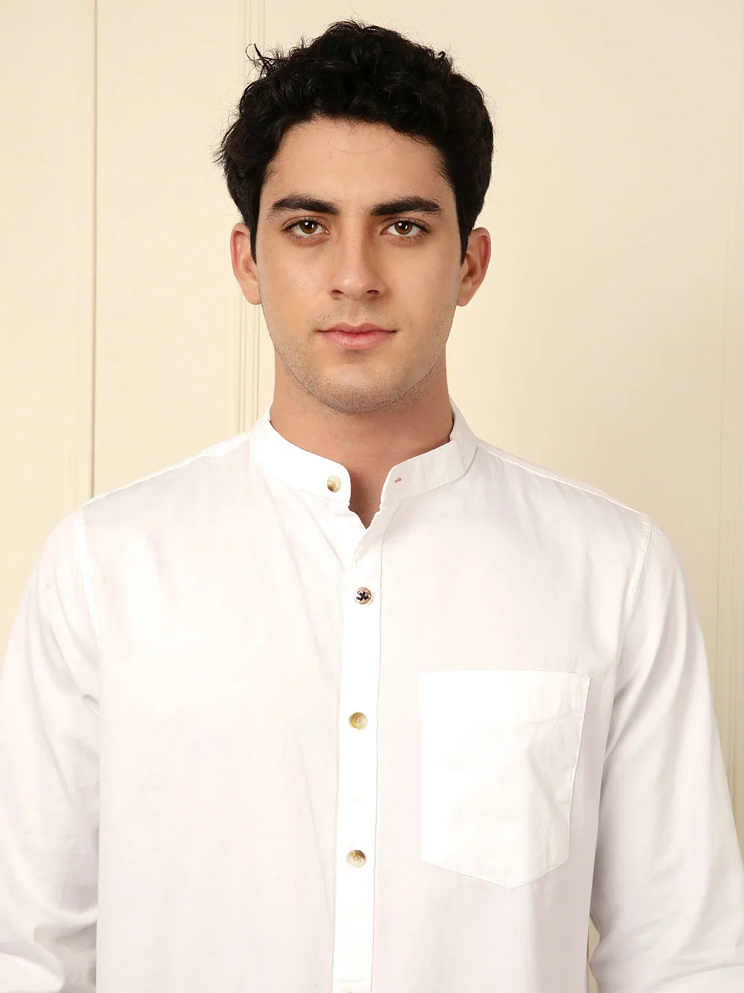 Mandarin Collar Slim Fit Shirt in White - Image 5