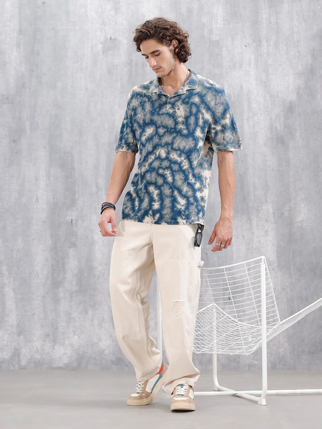 Marble Tie & Dye Comfort Fit T-Shirt  | Navy Blue - Image 4