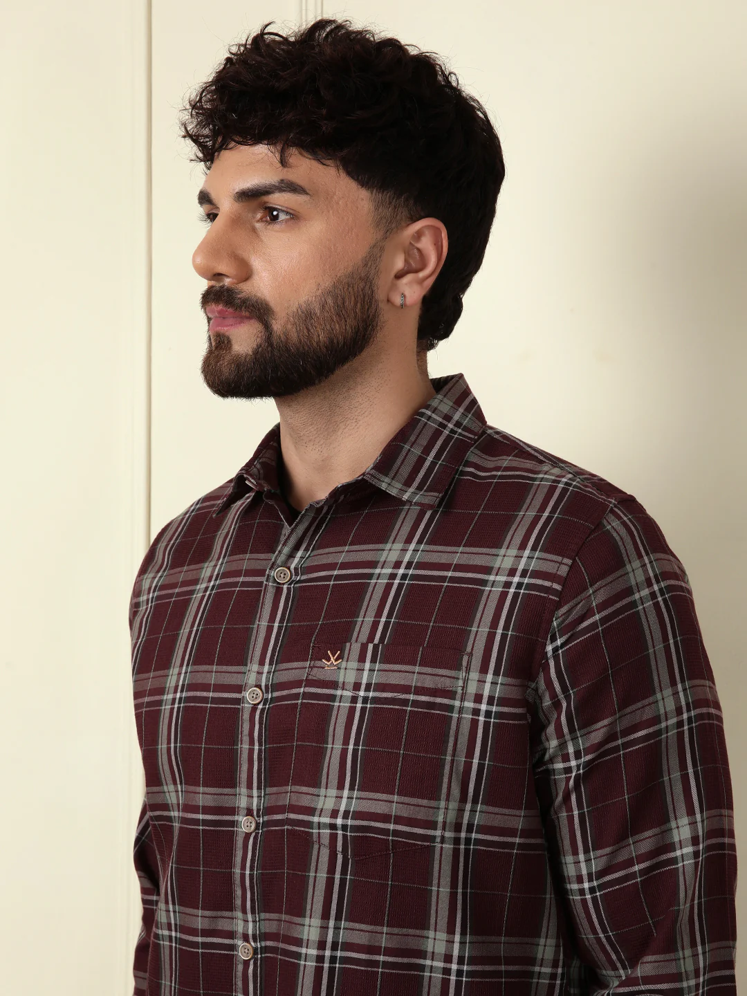 Textured Dobby Cotton Shirt | Maroon - Image 5