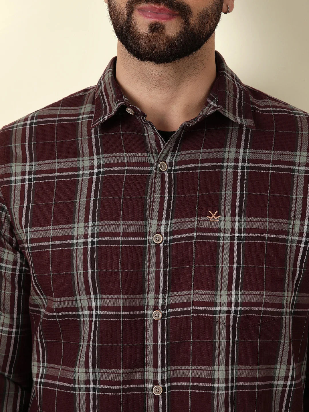 Textured Dobby Cotton Shirt | Maroon - Image 7