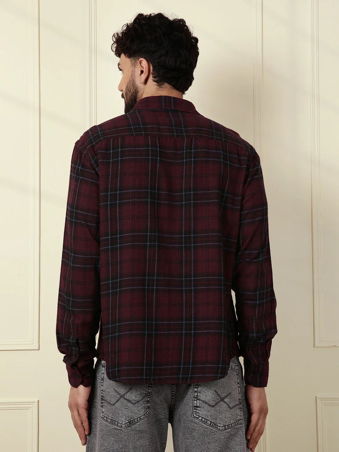 Tonal Checked Comfort Fit Shirt | Maroon - Image 3