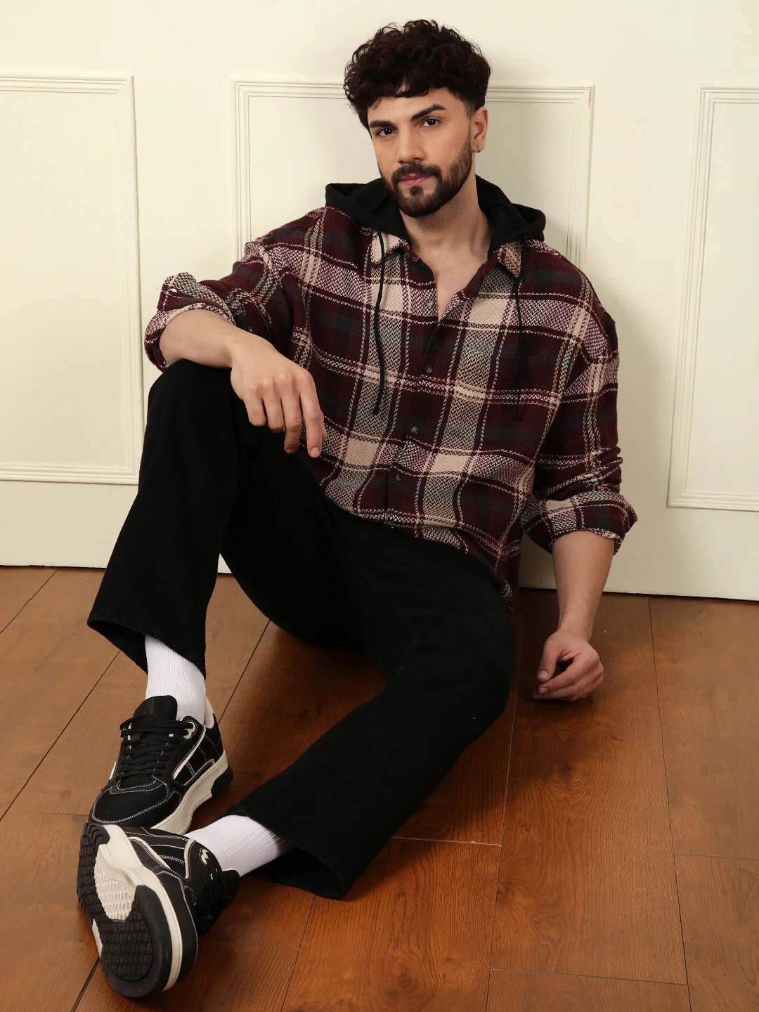 Maroon Hooded Oversized Shirt - Image 3