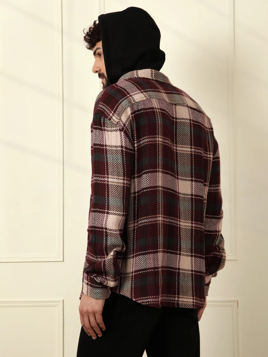 Maroon Hooded Oversized Shirt - Image 4