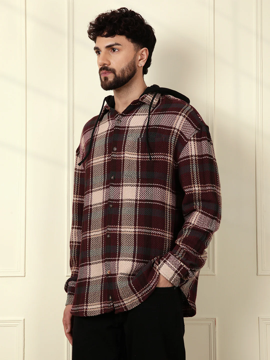 Maroon Hooded Oversized Shirt - Image 5