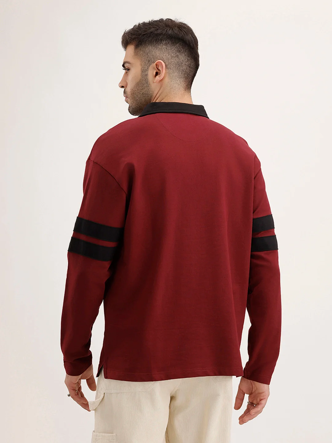 Oversized Contrast Collar Polo T-Shirt | Maroon - Image 3