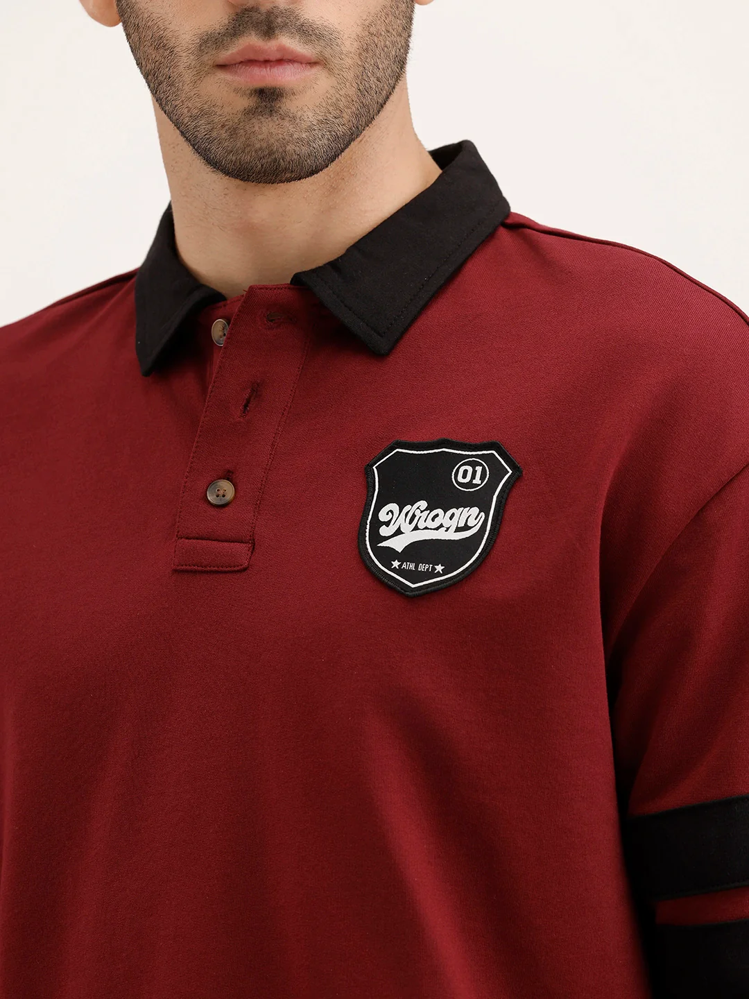 Oversized Contrast Collar Polo T-Shirt | Maroon - Image 5