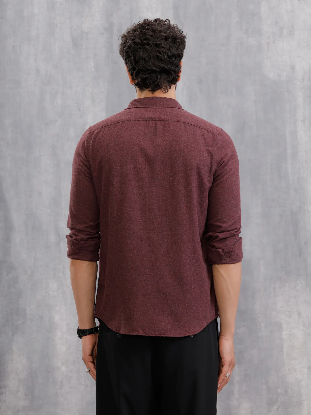 Melange Fabric Smart Shirt In Slim Fit | Maroon - Image 3