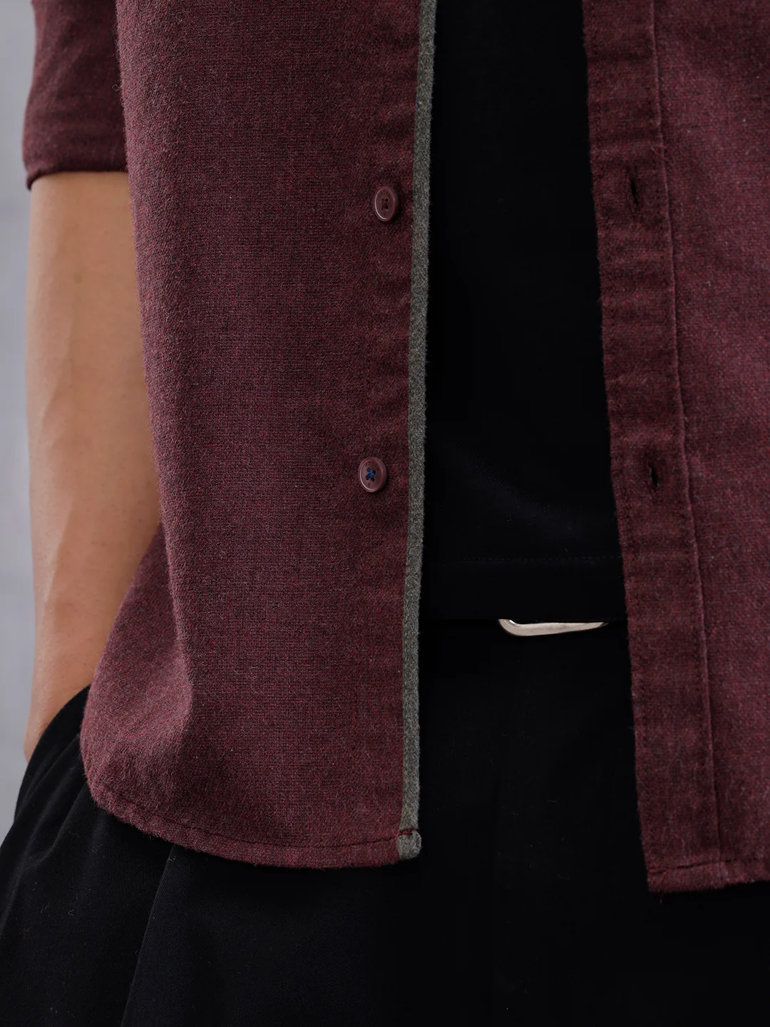 Melange Fabric Smart Shirt In Slim Fit | Maroon - Image 5
