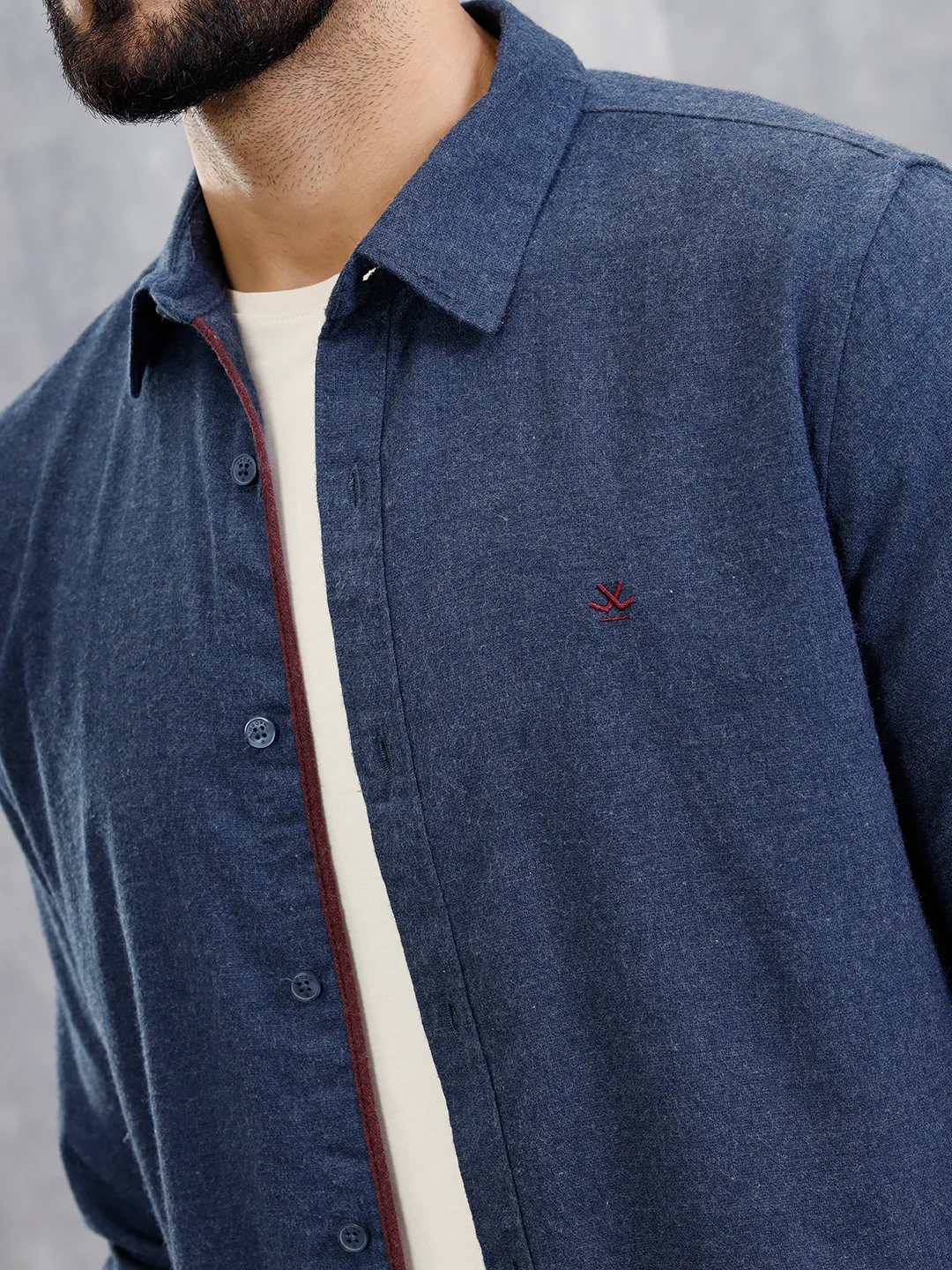 Melange Fabric Smart Shirt In Slim Fit  | Navy Blue - Image 4