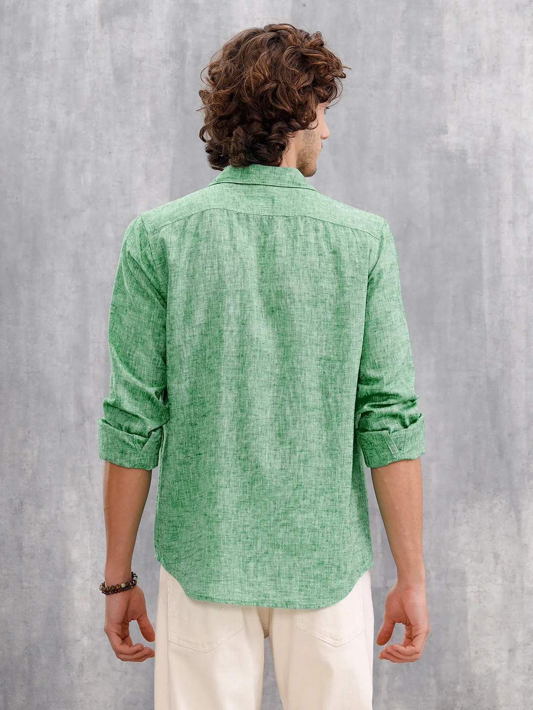 Melange Look 100%Cotton Regular Fit Shirt | Green - Image 3