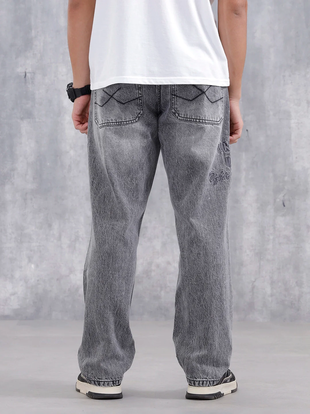 Men Casual Anti Fit Jeans With Embroidery  | Grey - Image 3