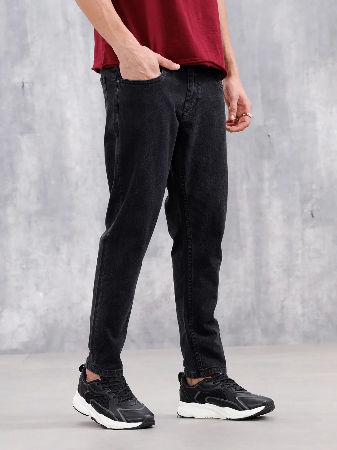 Men Casual Skinny Crop Jeans | Black - Image 4