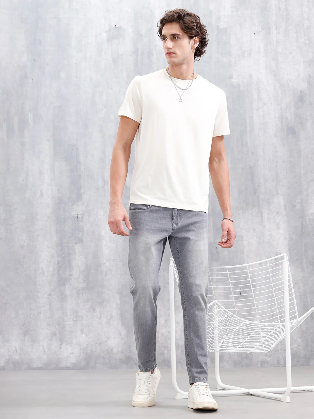 Men Casual Skinny Crop Jeans | Grey - Image 2