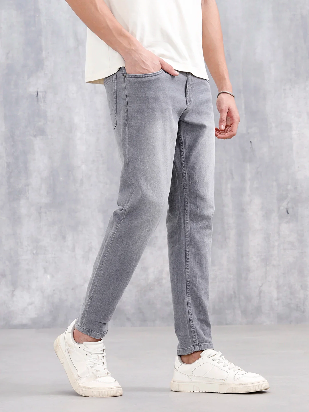 Men Casual Skinny Crop Jeans | Grey - Image 4