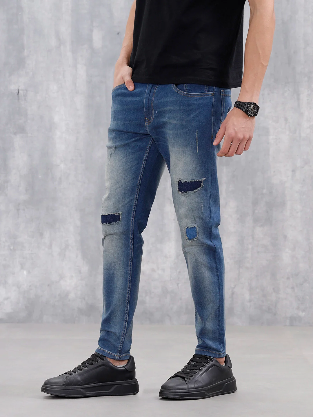 Men Casual Skinny Crop Jeans | Med Stone - Image 4
