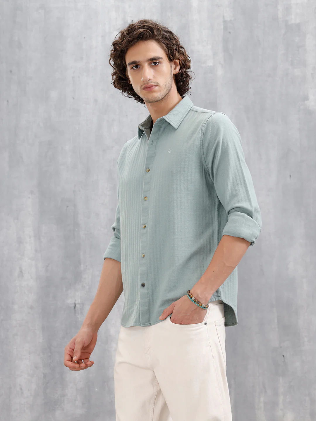 Men Casual Slim Fit Shirt | Green - Image 4