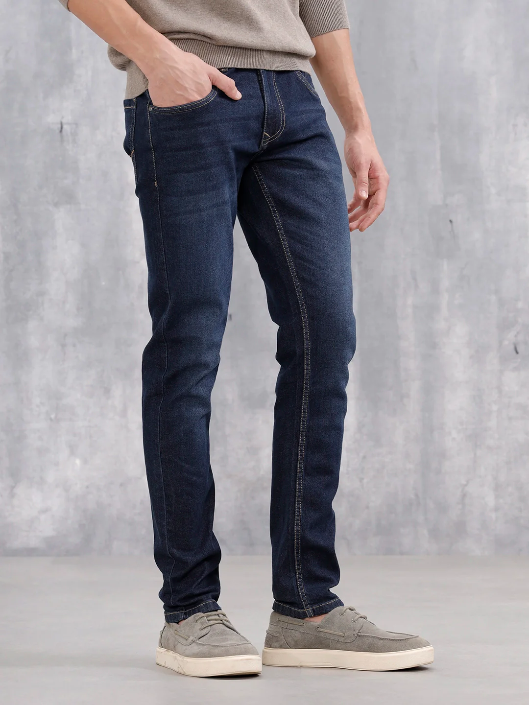 Men Casual Slim Tapered Fit Jeans | Med Stone - Image 4