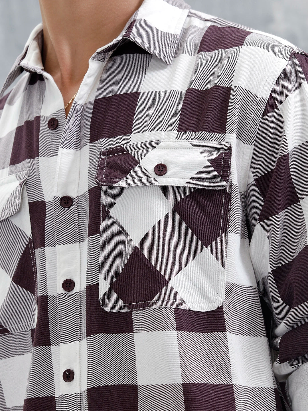 Men Checkered Pattern Comfort Fit Shirt | Brown - Image 5