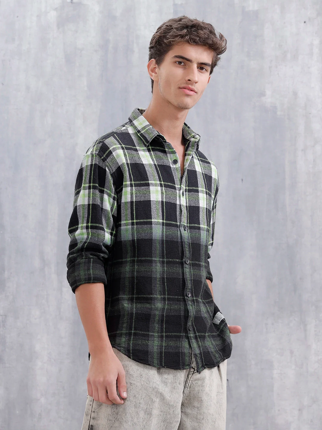 Men Checkered Pattern Oversized Fit Shirt | Black - Image 4