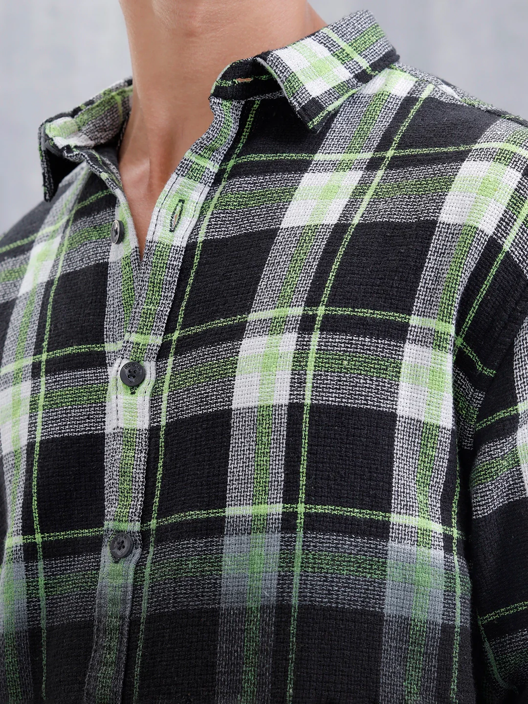Men Checkered Pattern Oversized Fit Shirt | Black - Image 5