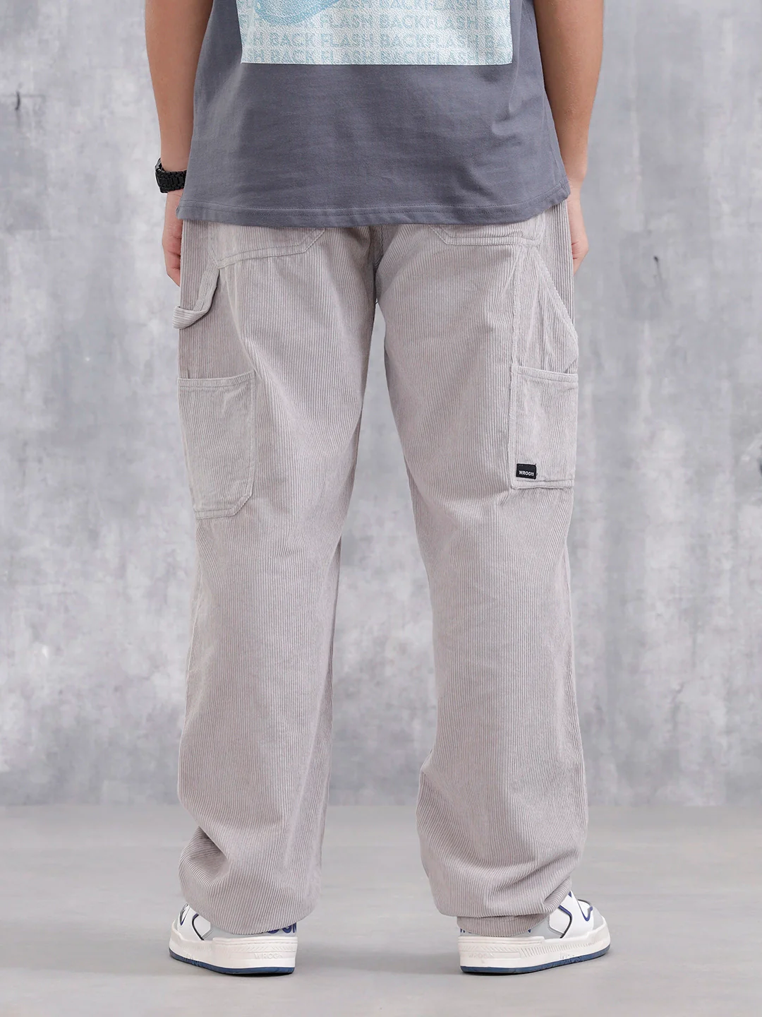 Men Loose Fit Corduroy Trousers | Grey - Image 3