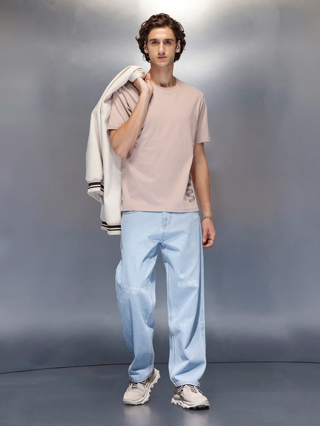 Men’s beige basic print crew neck t-shirt | Beige - Image 2