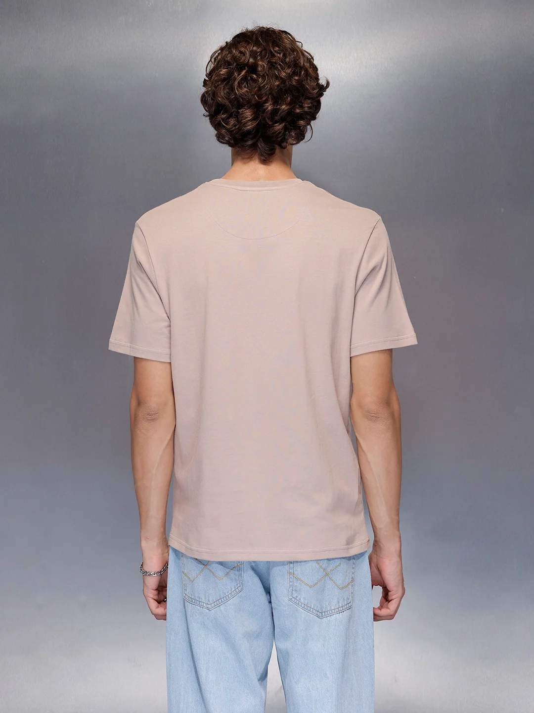 Men’s beige basic print crew neck t-shirt | Beige - Image 3