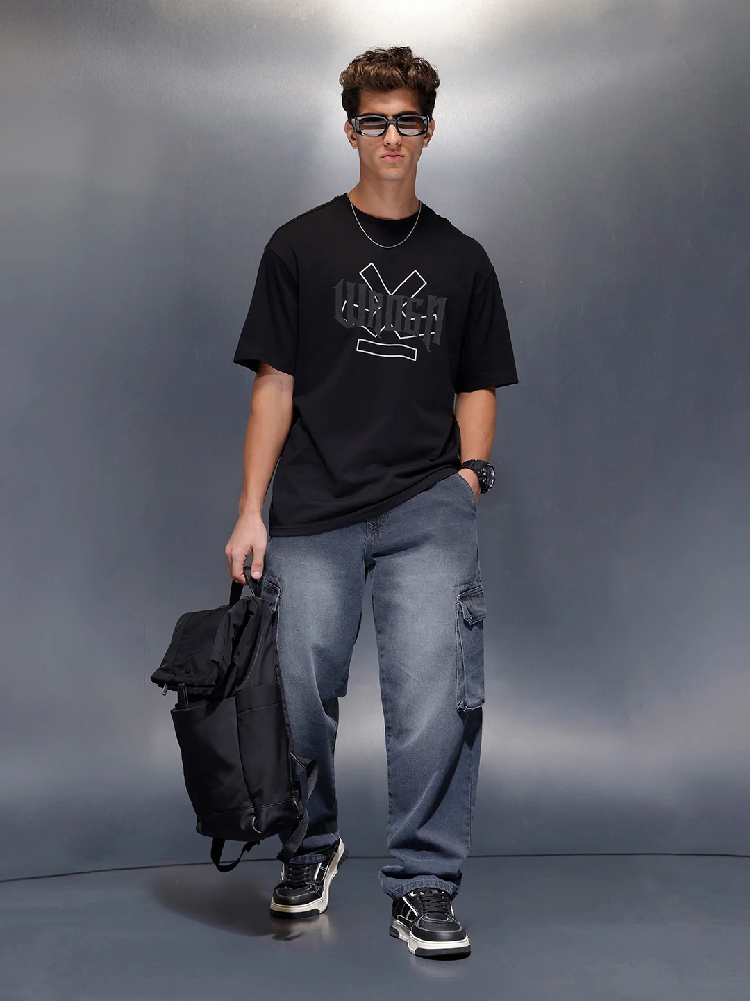Men’s Beige Bold Logo T-Shirt | Black - Image 2