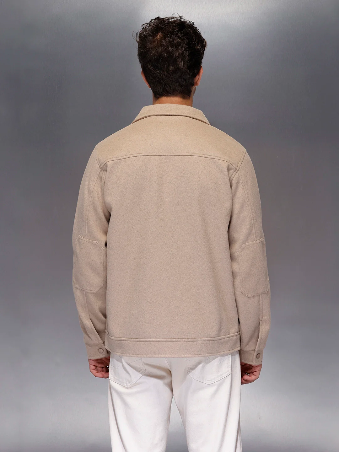 Men’s Beige Utility Overshirt Jacket | Cream - Image 3