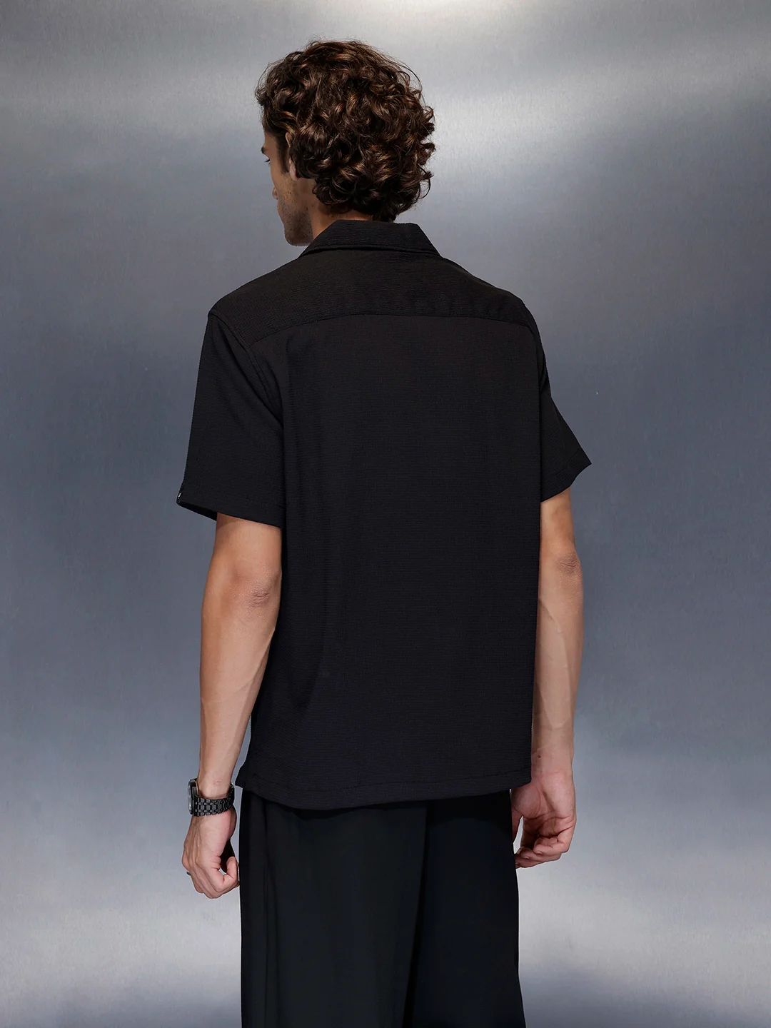 Men’s black casual camp collar shirt | Black - Image 3