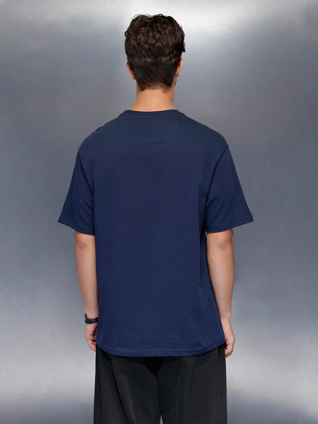 Men’s bold front print cotton t-shirt | Navy Blue - Image 3