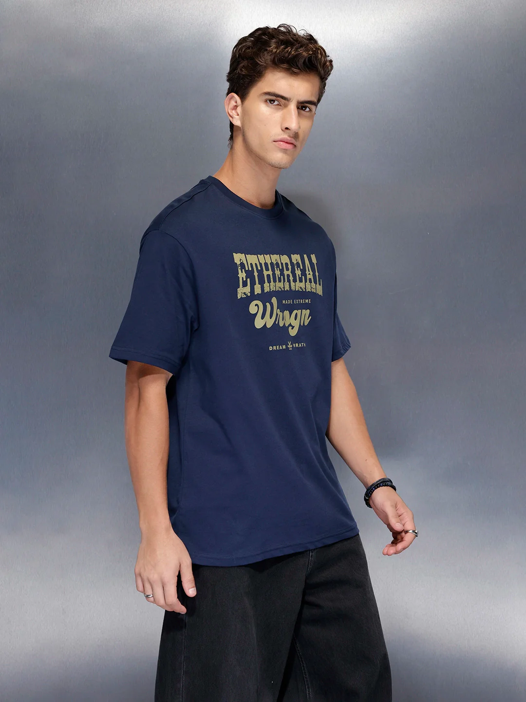 Men’s bold front print cotton t-shirt | Navy Blue - Image 4