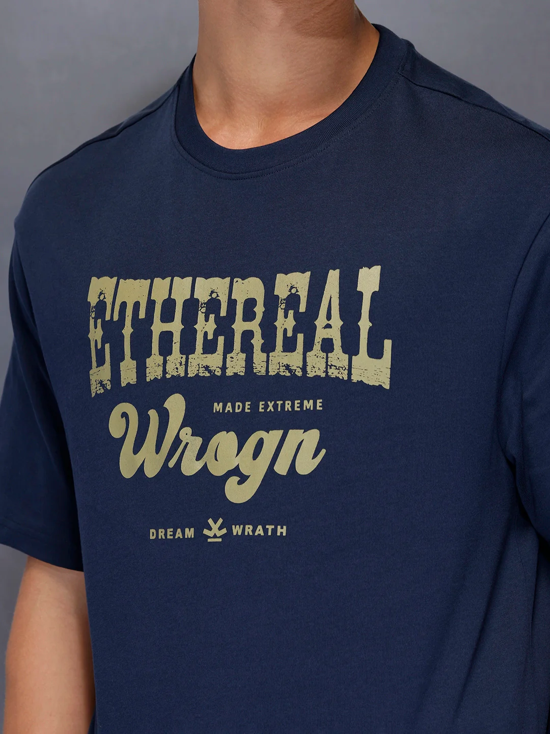 Men’s bold front print cotton t-shirt | Navy Blue - Image 5