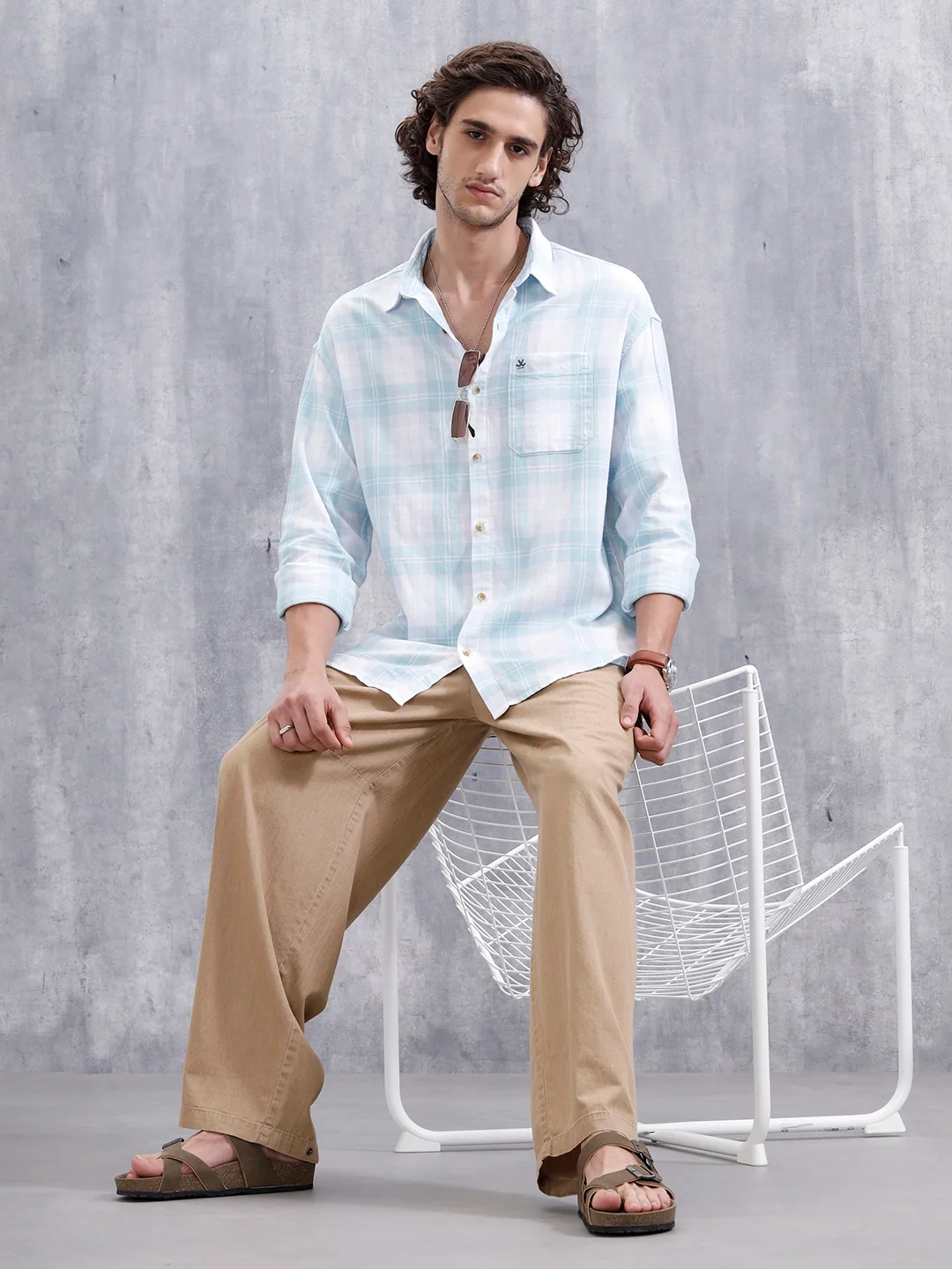 Men’S Boxy Fit Checkered Pattern Shirt | White - Image 2