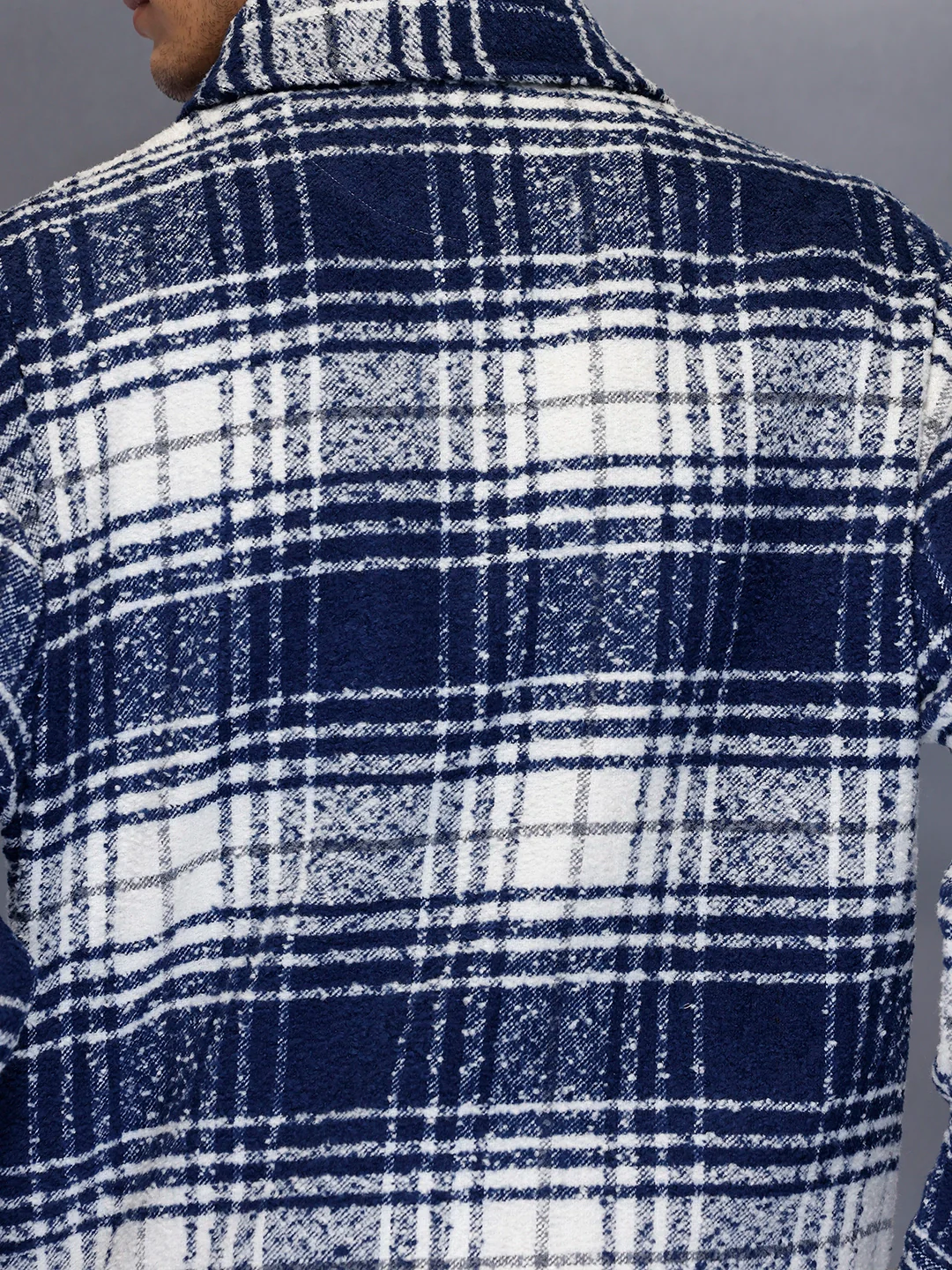 Men’s brushed bold check shacket | Navy Blue - Image 4