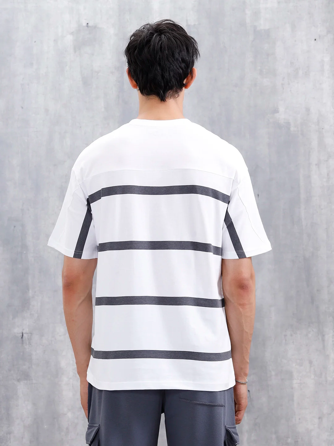 Men’s Casual Cut & Sew Striped Tee | White - Image 3